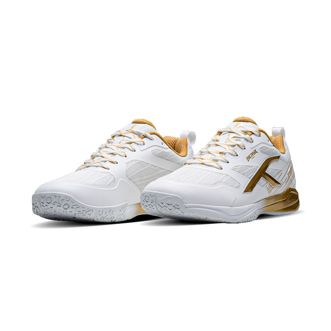 Hundred BEAST MAX Non Marking Badminton Shoes - WHITE/GOLD