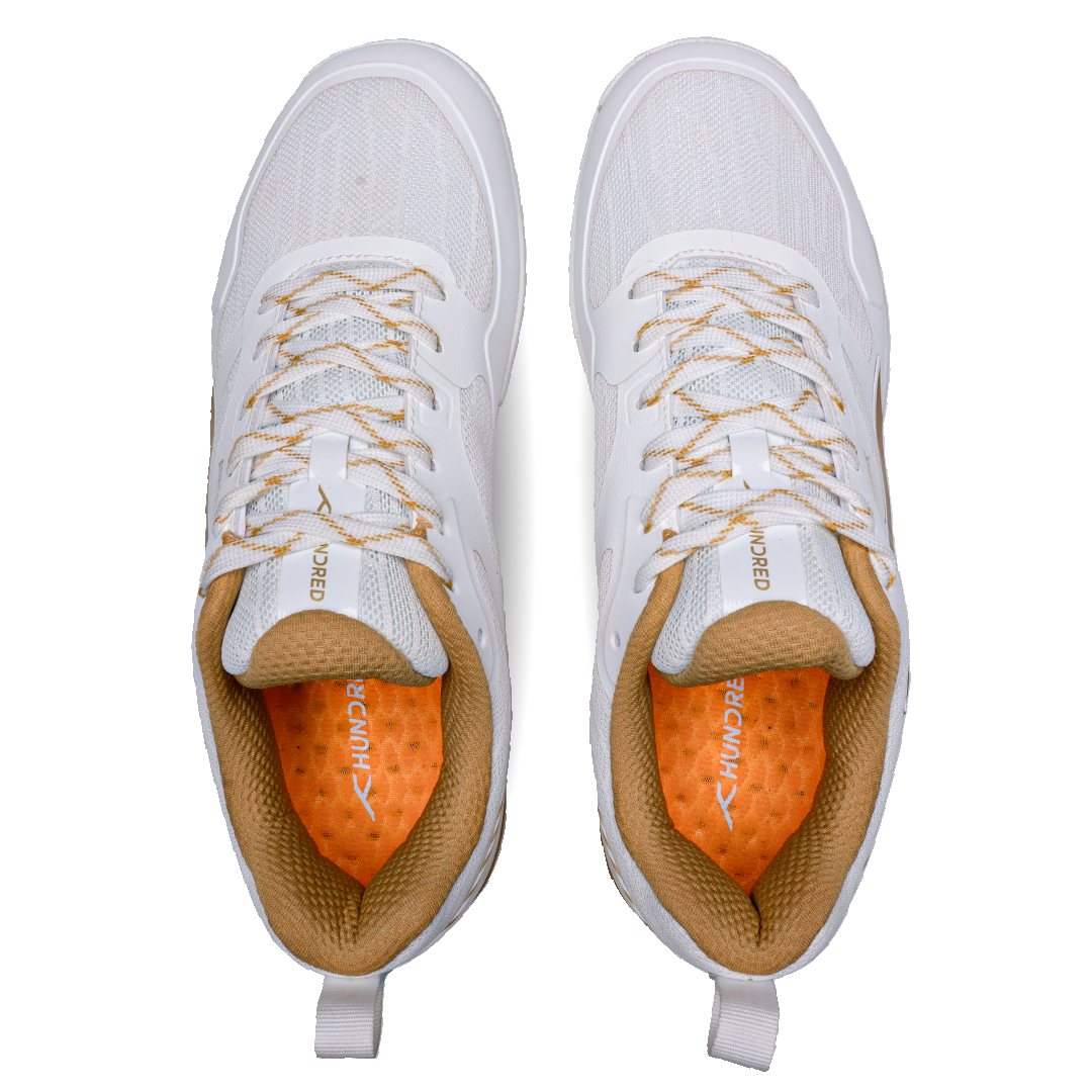 Hundred BEAST MAX Non Marking Badminton Shoes - WHITE/GOLD